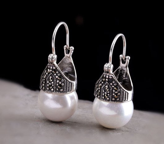 Handmade Thai Silver Pearl Earrings for Women