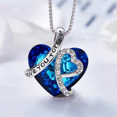 I Love You Forever Heart Crystal Pendant Necklace