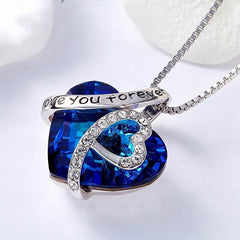 I Love You Forever Heart Crystal Pendant Necklace