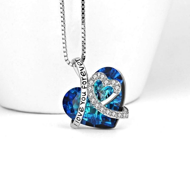 I Love You Forever Heart Crystal Pendant Necklace