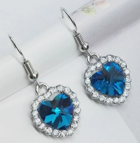 Ocean Heart Crystal Earrings, Crystal Earrings